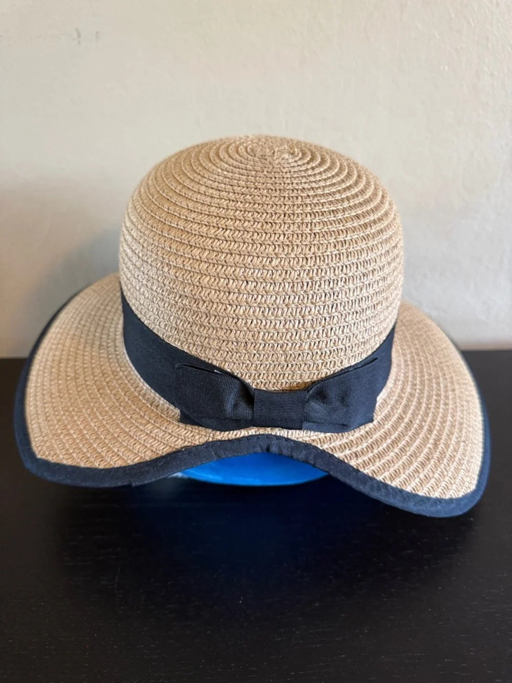 Magid Straw Sun Hat Tan/Natural with Black Ribbon Trim Bow OS New no tag